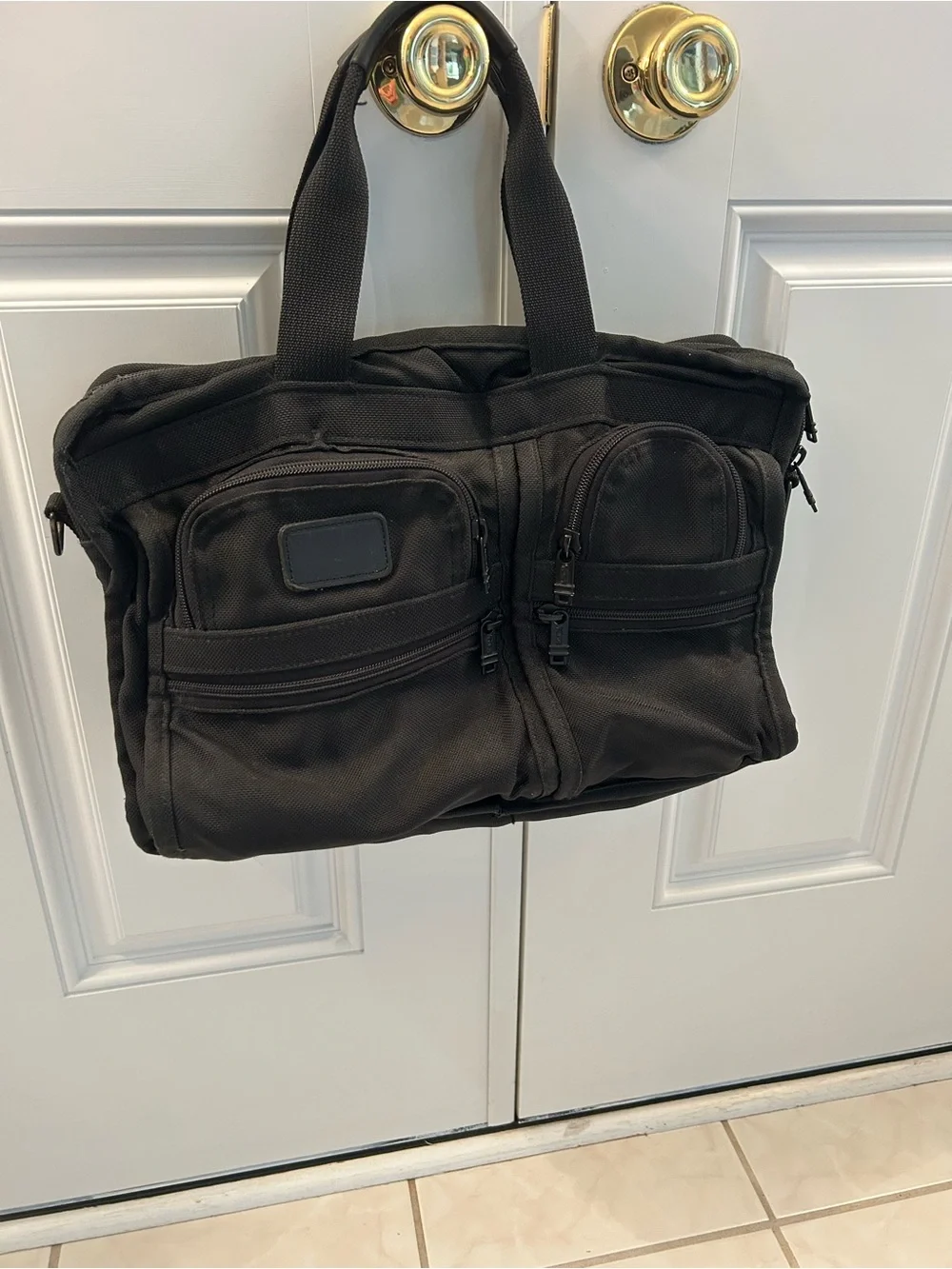 Tumi Black Nylon Laptop Briefcase with Front Zip Pockets
